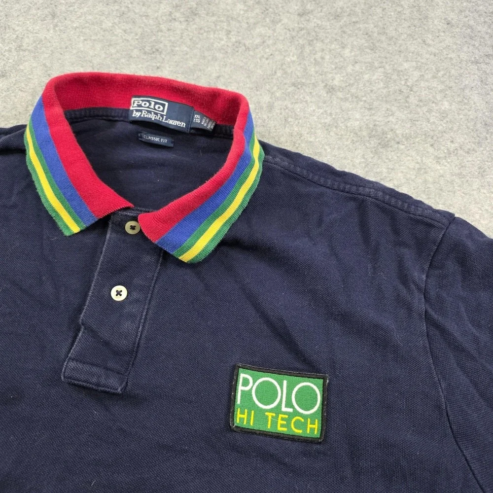 Polo By Ralph Lauren Hi Tech Polo Shirt Mens 2XL Blue Classic Fit Striped Collar